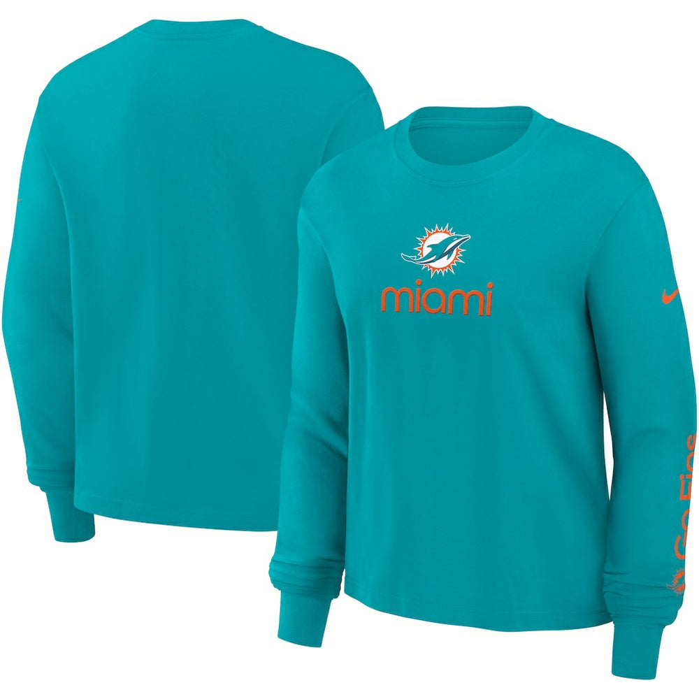 Miami Dolphins Women's Boxy Long Sleeve T-Shirt - Aqua - Nike