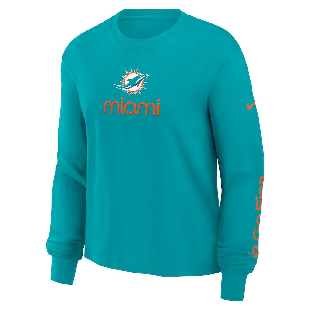 Miami Dolphins Women's Boxy Long Sleeve T-Shirt - Aqua - Nike