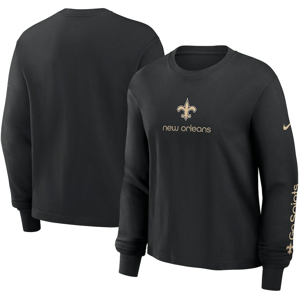 New Orleans Saints Women's Boxy Long Sleeve T-Shirt - Black - Nike