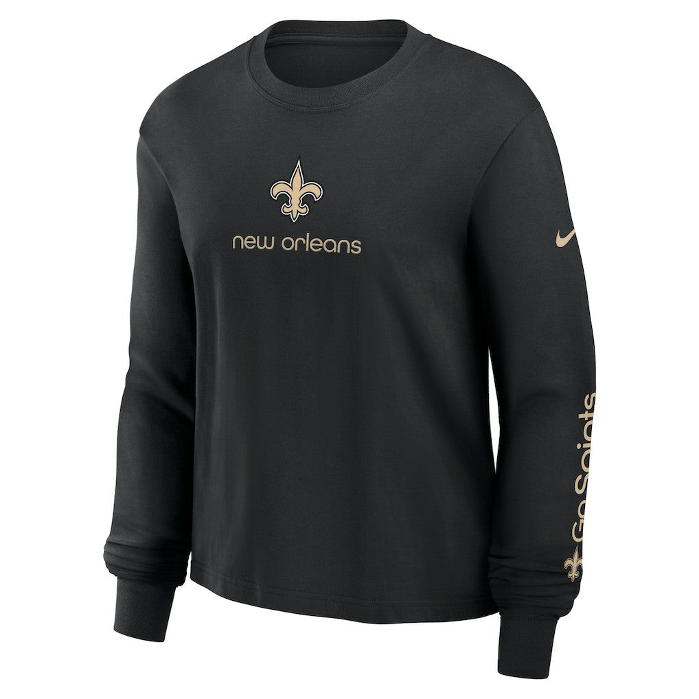 New Orleans Saints Women's Boxy Long Sleeve T-Shirt - Black - Nike