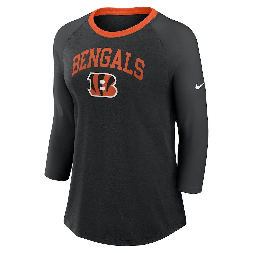 Cincinnati Bengals Women's 3/4 Sleeve Raglan Fashion Top - Black - Nike