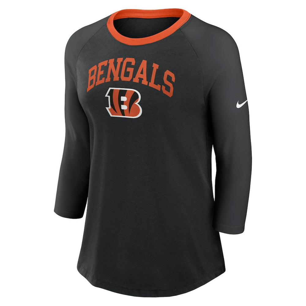 Cincinnati Bengals Women's 3/4 Sleeve Raglan Fashion Top - Black - Nike