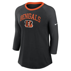 Cincinnati Bengals Women's 3/4 Sleeve Raglan Fashion Top - Black - Nike