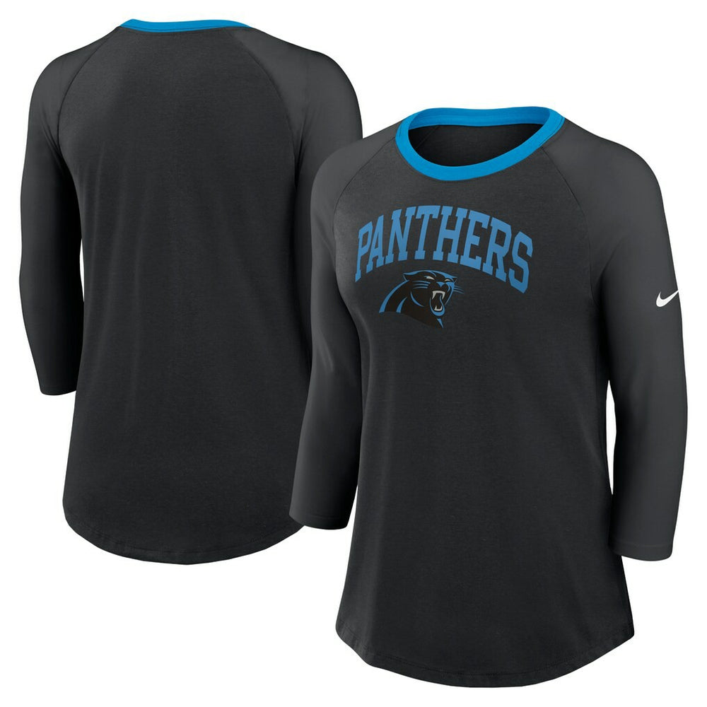 Carolina Panthers Women's 3/4 Sleeve Raglan Fashion Top - Black - Nike