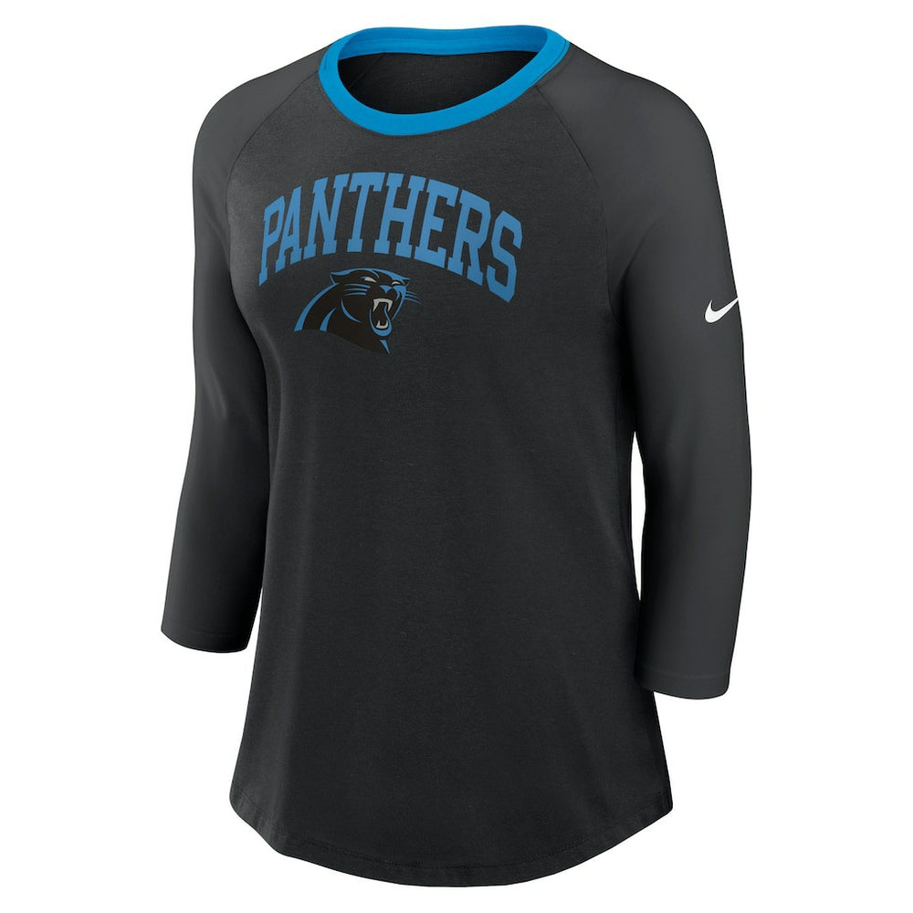 Carolina Panthers Women's 3/4 Sleeve Raglan Fashion Top - Black - Nike