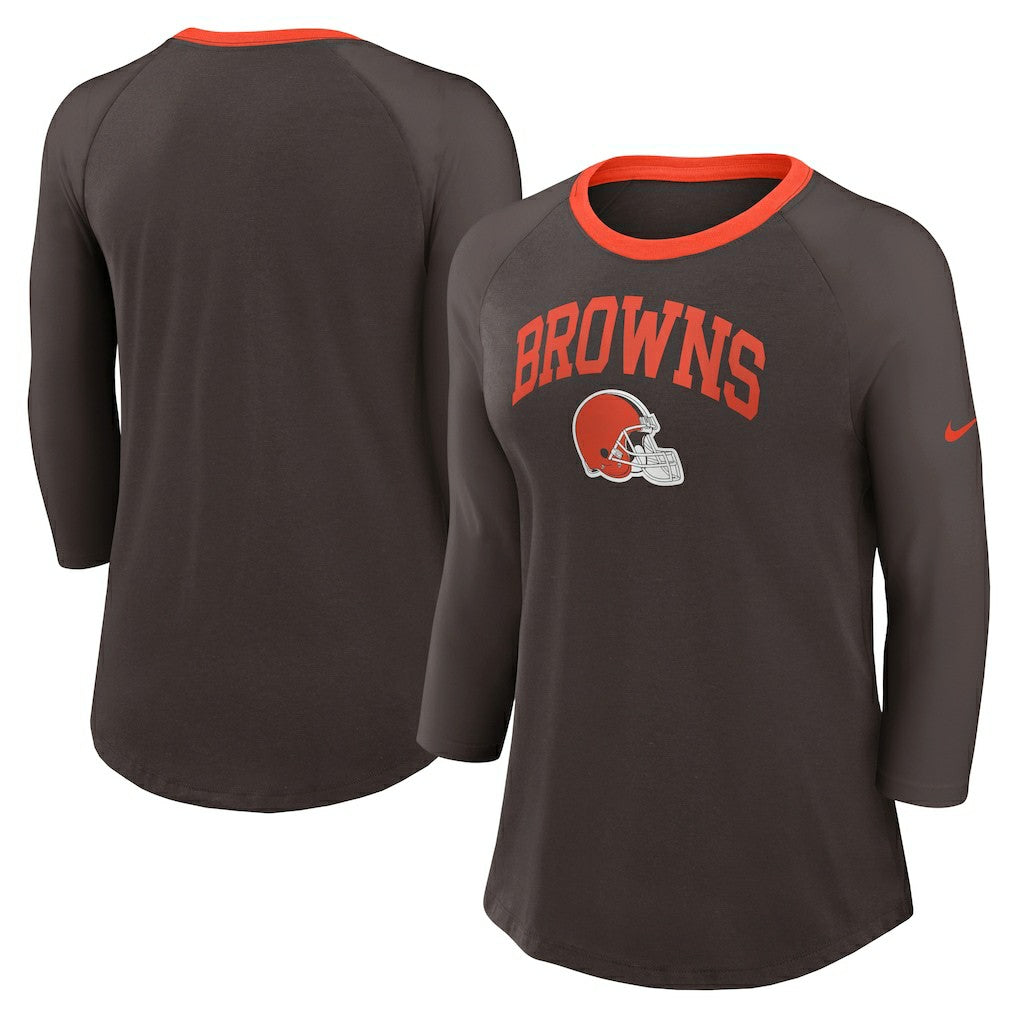Cleveland Browns Women's 3/4 Sleeve Raglan Fashion Top - Brown - Nike