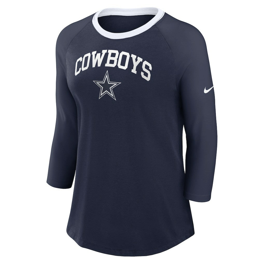 Dallas Cowboys Women's 3/4 Sleeve Raglan Fashion Top - Navy - Nike
