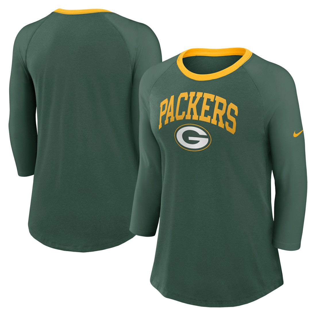 Green Bay Packers Women's 3/4 Sleeve Raglan Fashion Top - Green - Nike