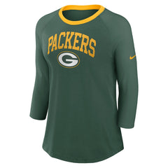 Green Bay Packers Women's 3/4 Sleeve Raglan Fashion Top - Green - Nike