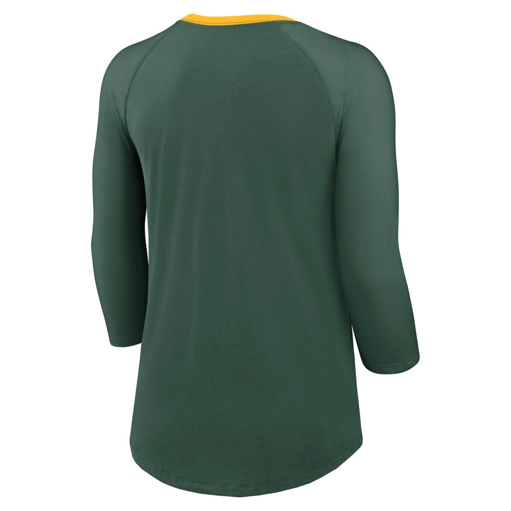 Green Bay Packers Women's 3/4 Sleeve Raglan Fashion Top - Green - Nike
