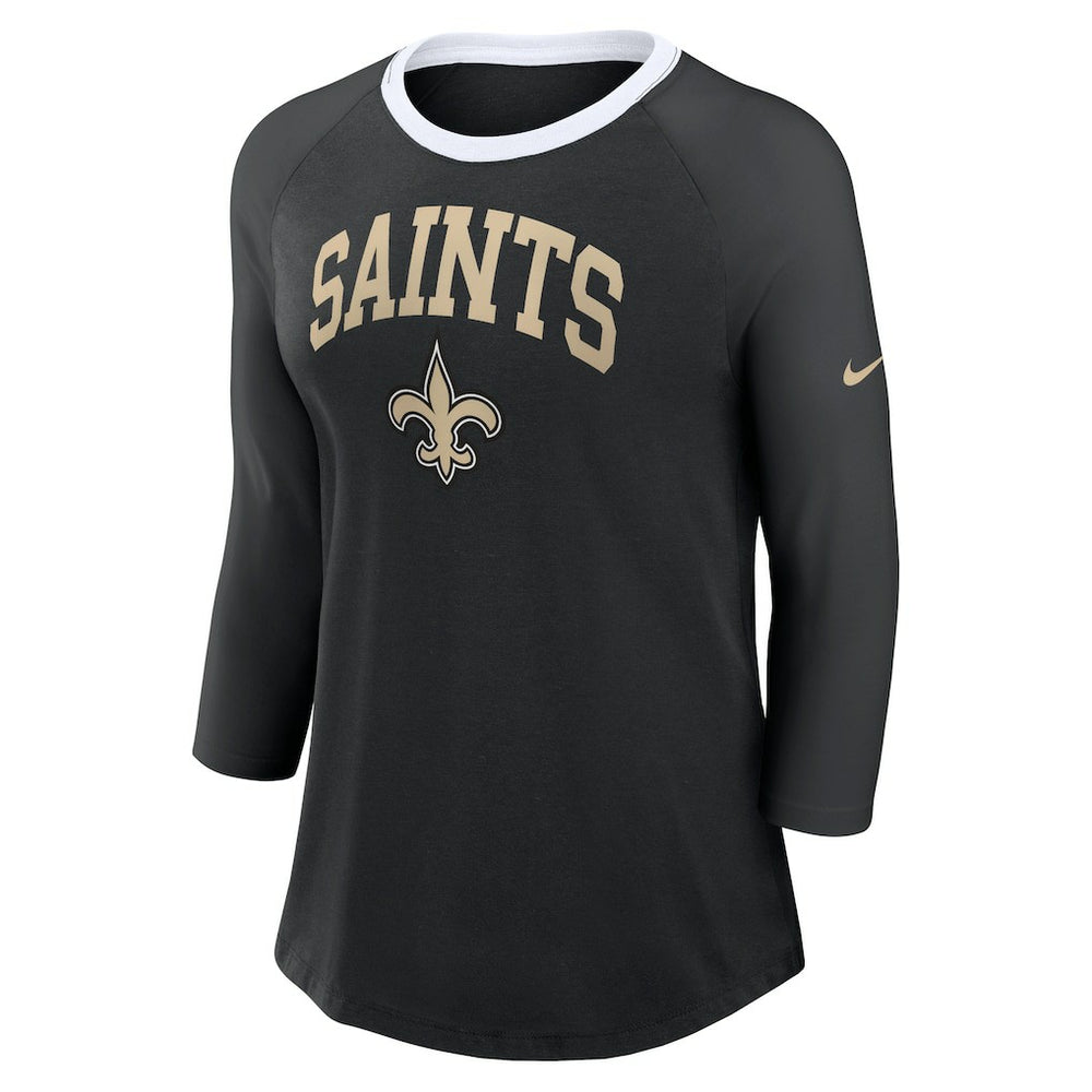 New Orleans Saints Women's 3/4 Sleeve Raglan Fashion Top - Black - Nike