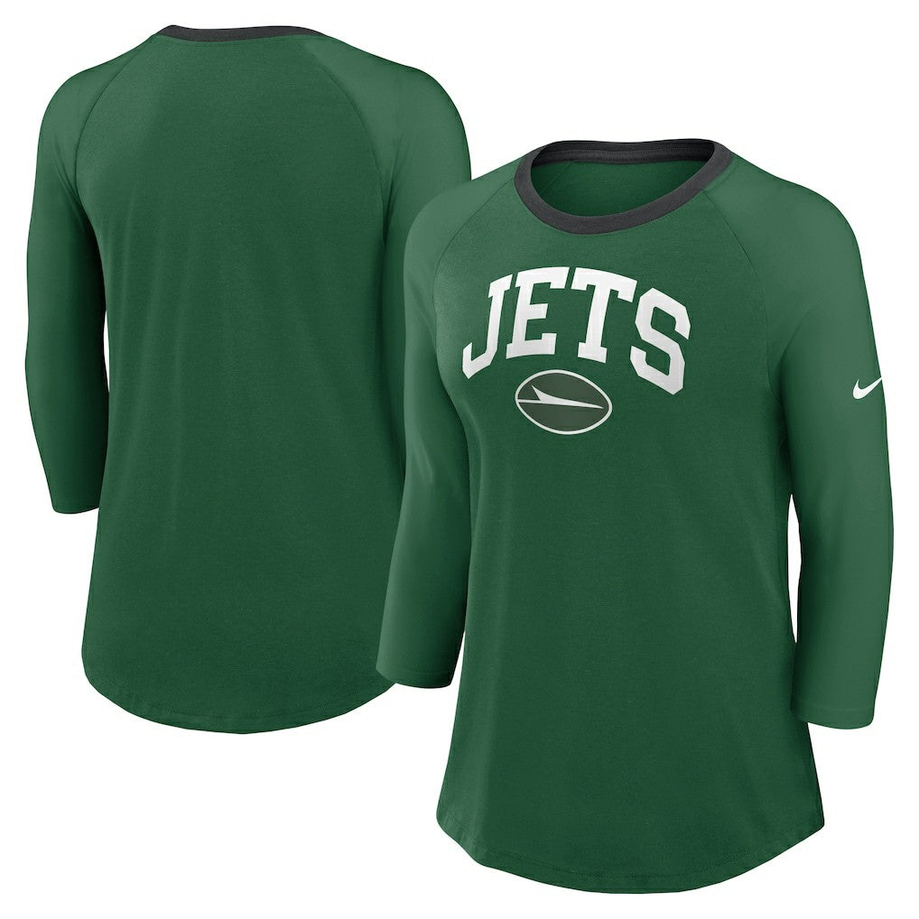 New York Jets Women's 3/4 Sleeve Raglan Fashion Top - Green - Nike