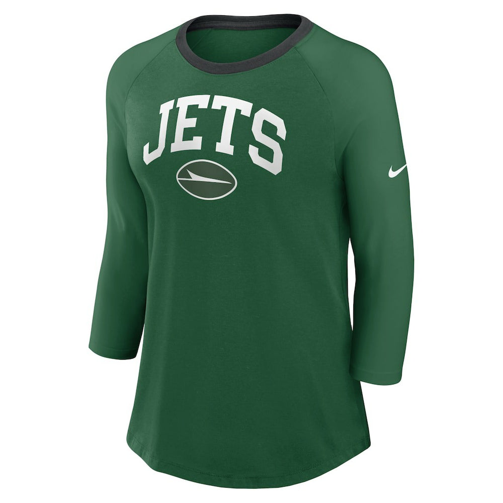 New York Jets Women's 3/4 Sleeve Raglan Fashion Top - Green - Nike