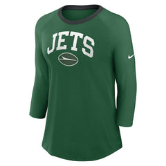 New York Jets Women's 3/4 Sleeve Raglan Fashion Top - Green - Nike