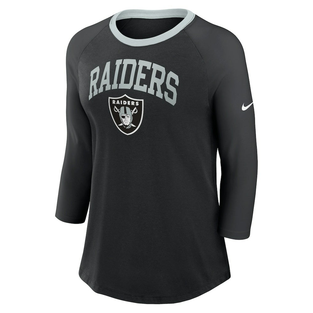 Las Vegas Raiders Women's 3/4 Sleeve Raglan Fashion Top - Black - Nike