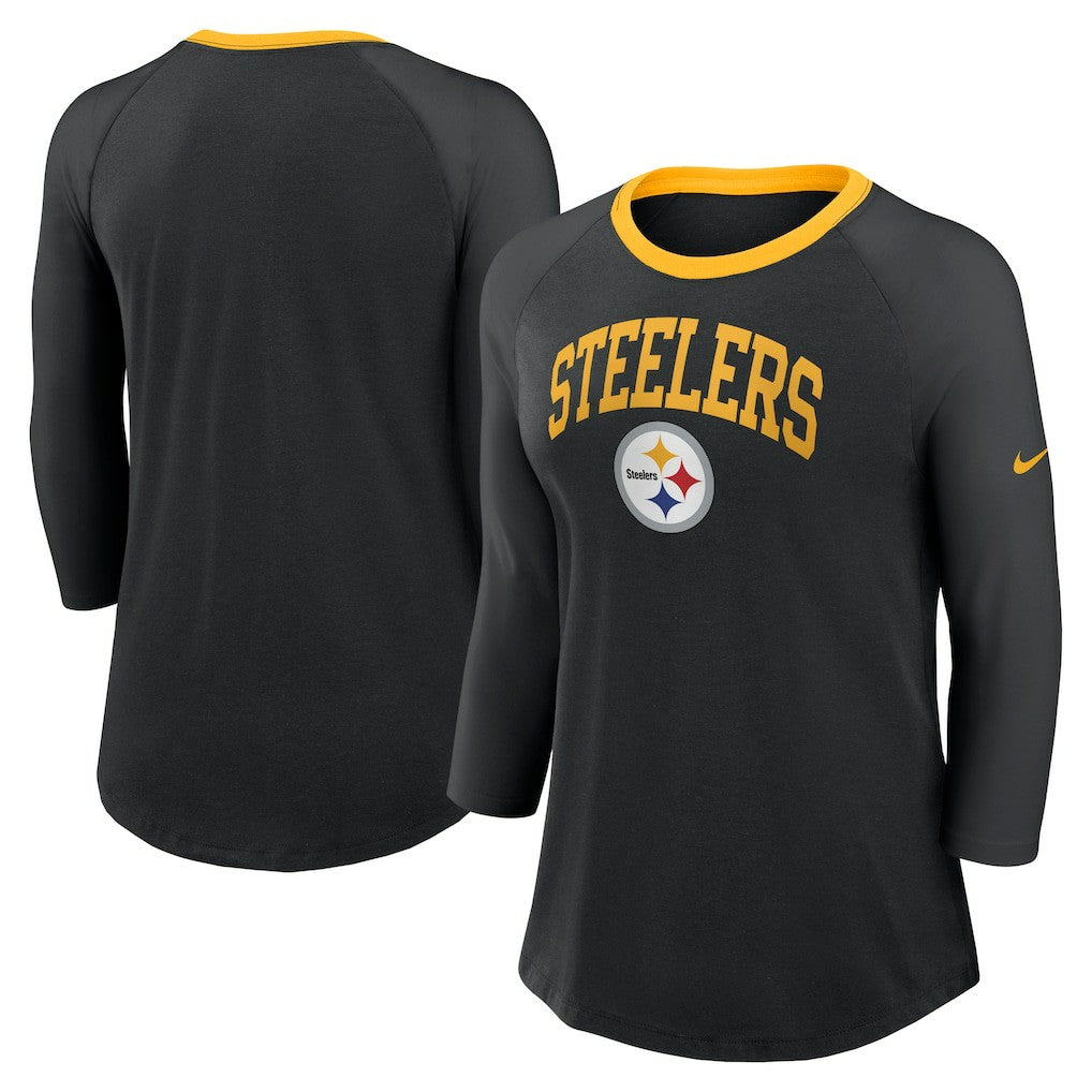 Pittsburgh Steelers Women's 3/4 Sleeve Raglan Fashion Top - Black - Nike