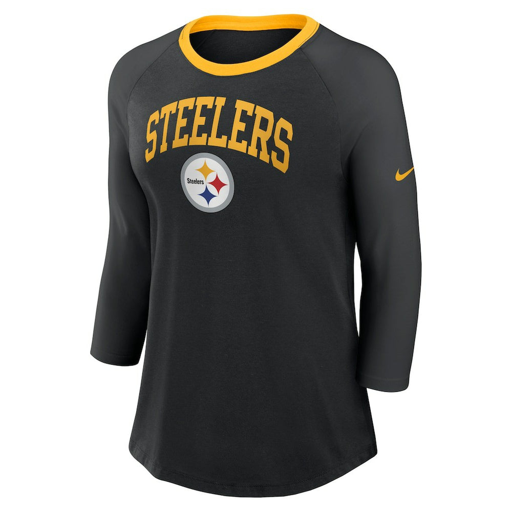 Pittsburgh Steelers Women's 3/4 Sleeve Raglan Fashion Top - Black - Nike