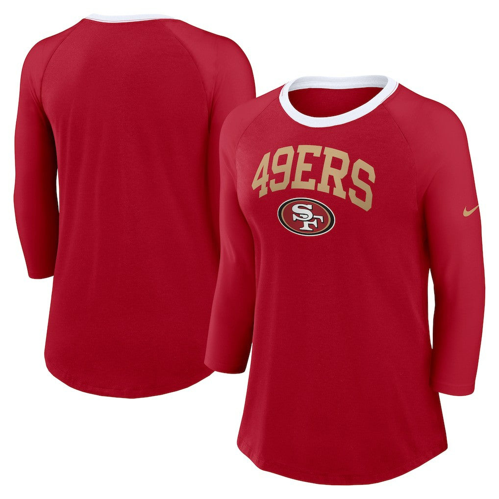 San Francisco 49ers Women's 3/4 Sleeve Raglan Fashion Top - Scarlet - Nike