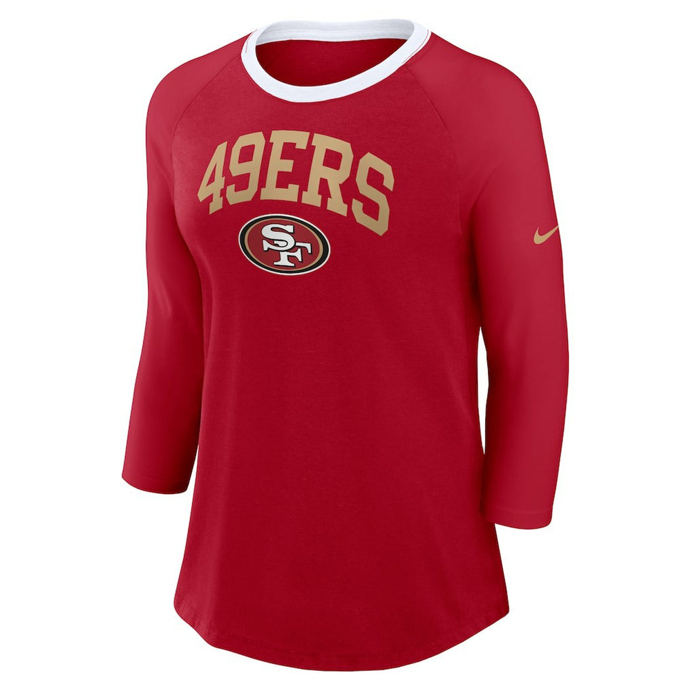 San Francisco 49ers Women's 3/4 Sleeve Raglan Fashion Top - Scarlet - Nike