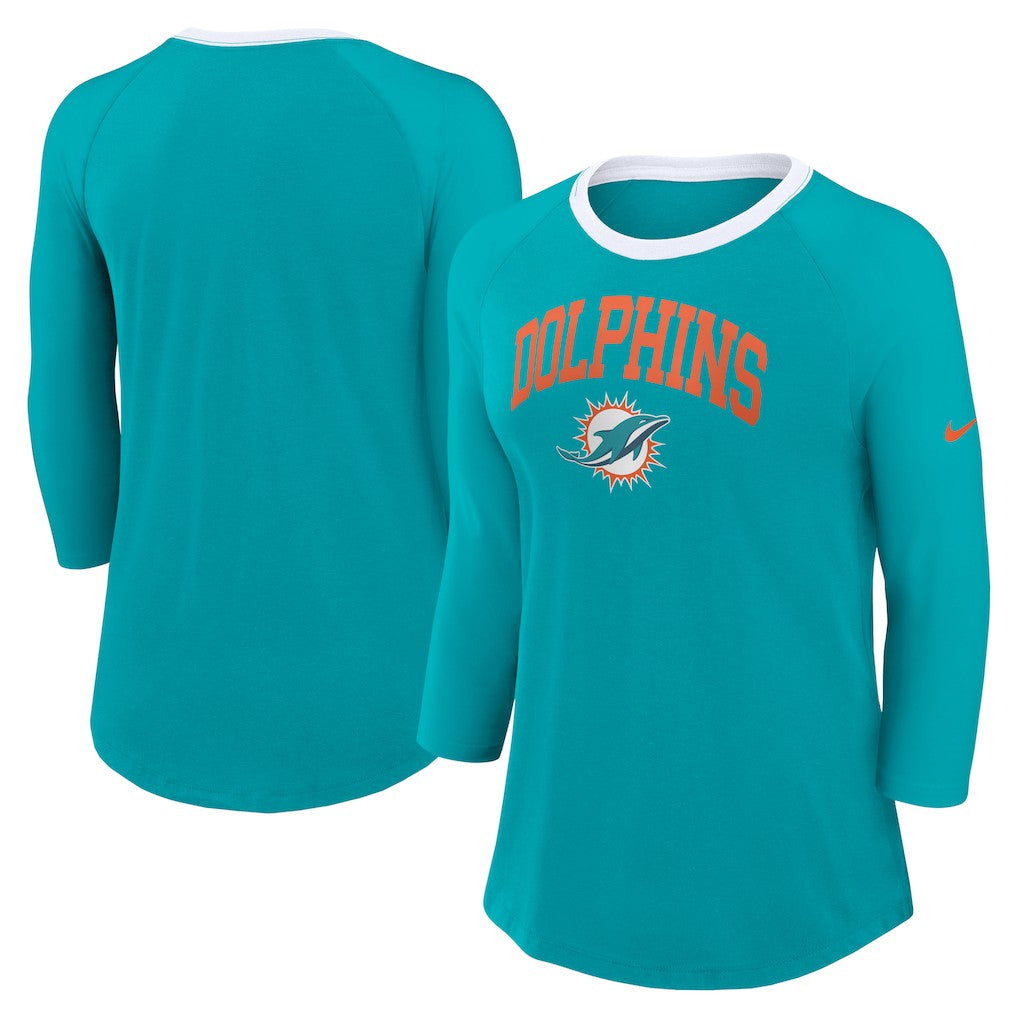 Miami Dolphins Women's 3/4 Sleeve Raglan Fashion Top - Aqua - Nike