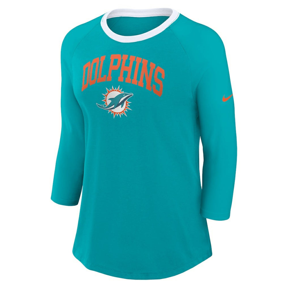 Miami Dolphins Women's 3/4 Sleeve Raglan Fashion Top - Aqua - Nike