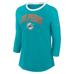 Miami Dolphins Women's 3/4 Sleeve Raglan Fashion Top - Aqua - Nike
