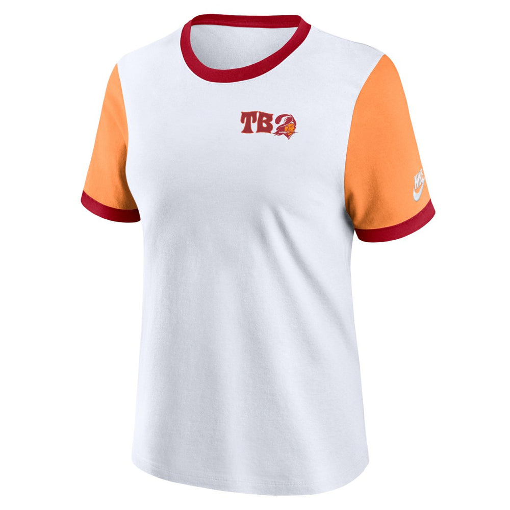 Tampa Bay Buccaneers Women's Rewind Ringer T-Shirt - White/Orange - Nike