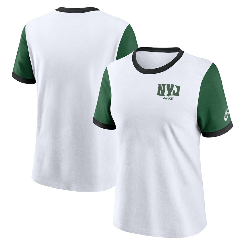 New York Jets Women's Rewind Ringer T-Shirt - White/Green - Nike