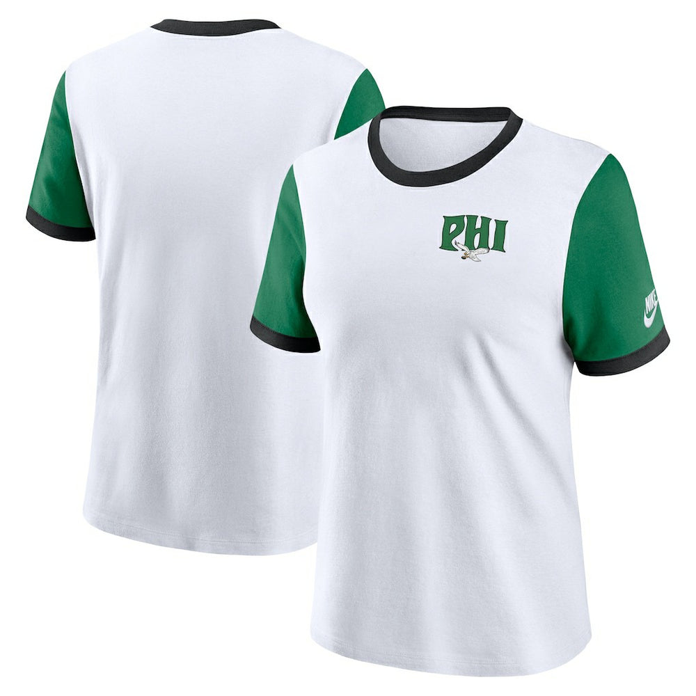 Philadelphia Eagles Women's Rewind Ringer T-Shirt - White/Kelly Green - Nike