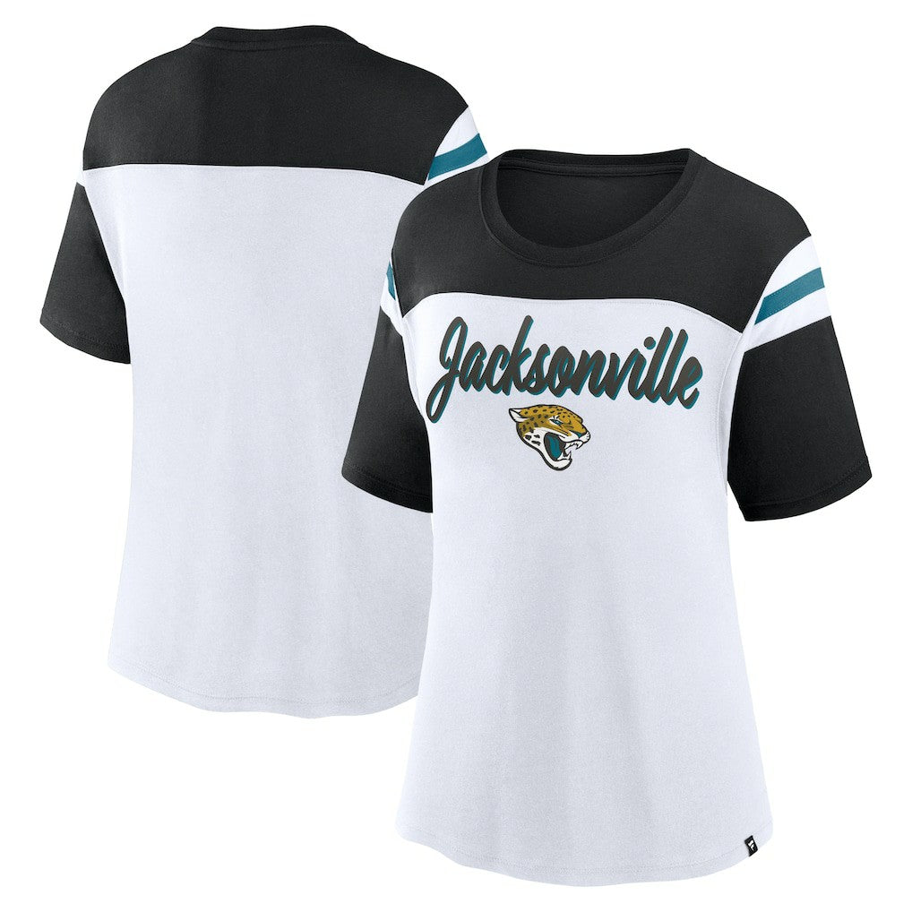 Jacksonville Jaguars Women's Cheer Chant Fashion Crop Top - White/Black - Fanatics