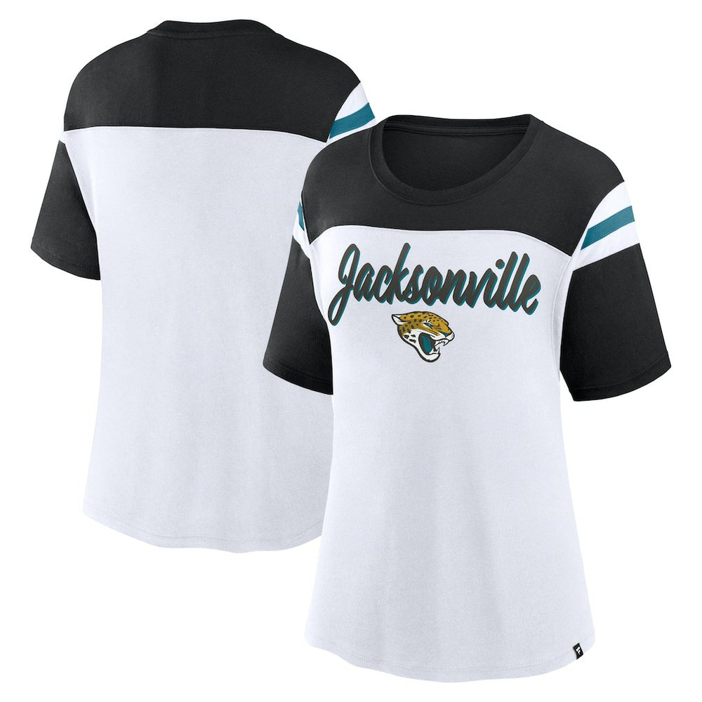 Jacksonville Jaguars Women's Cheer Chant Fashion Crop Top - White/Black - Fanatics