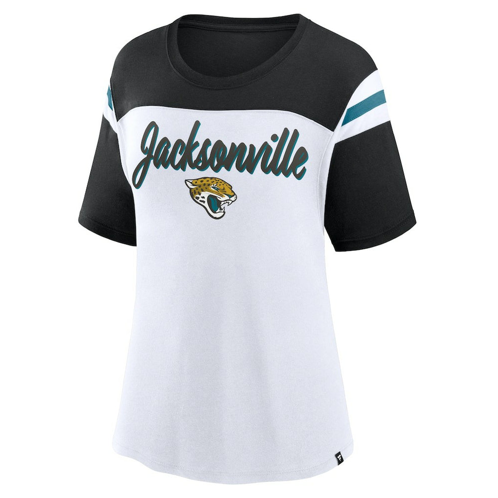 Jacksonville Jaguars Women's Cheer Chant Fashion Crop Top - White/Black - Fanatics