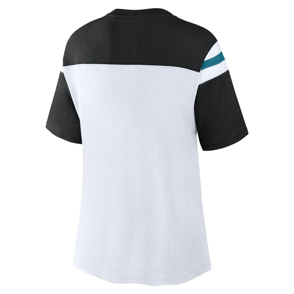 Jacksonville Jaguars Women's Cheer Chant Fashion Crop Top - White/Black - Fanatics