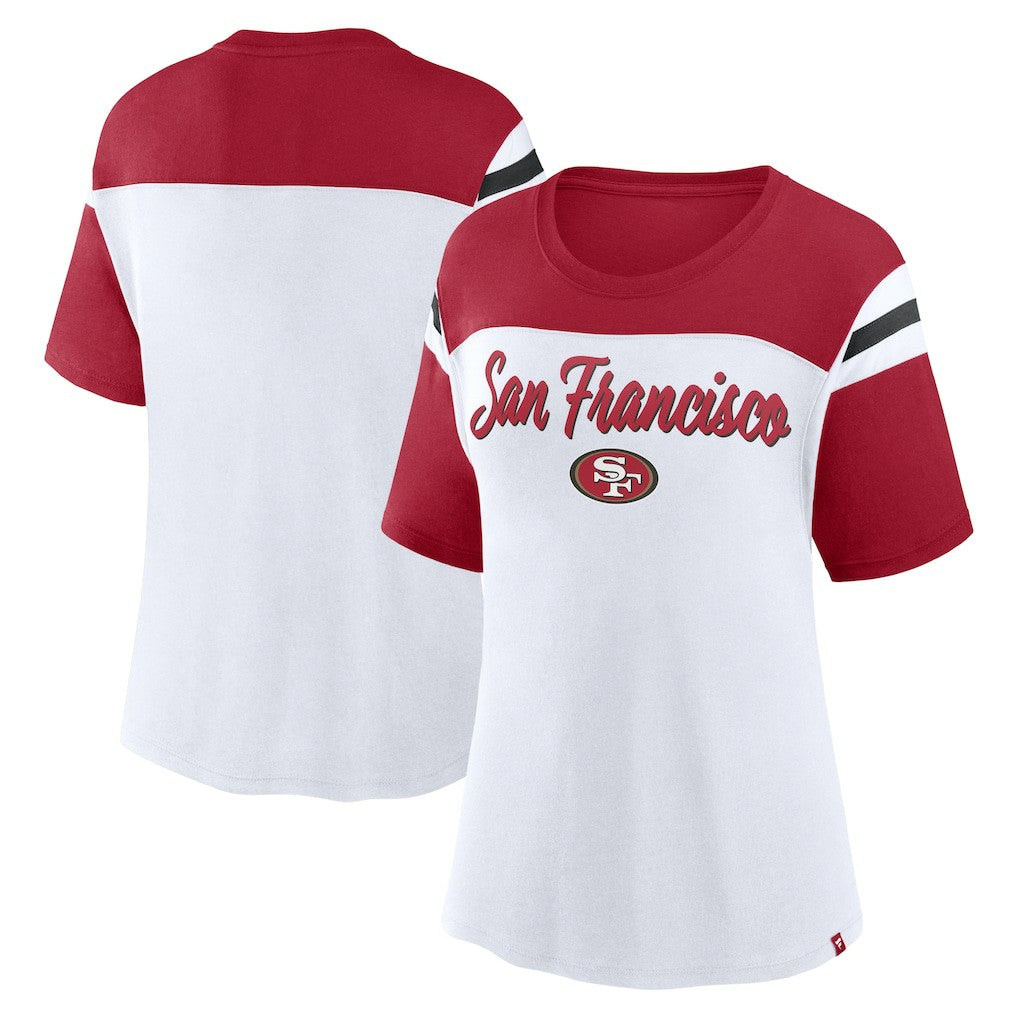 San Francisco 49ers Women's Cheer Chant Fashion Crop Top - White/Scarlet - Fanatics