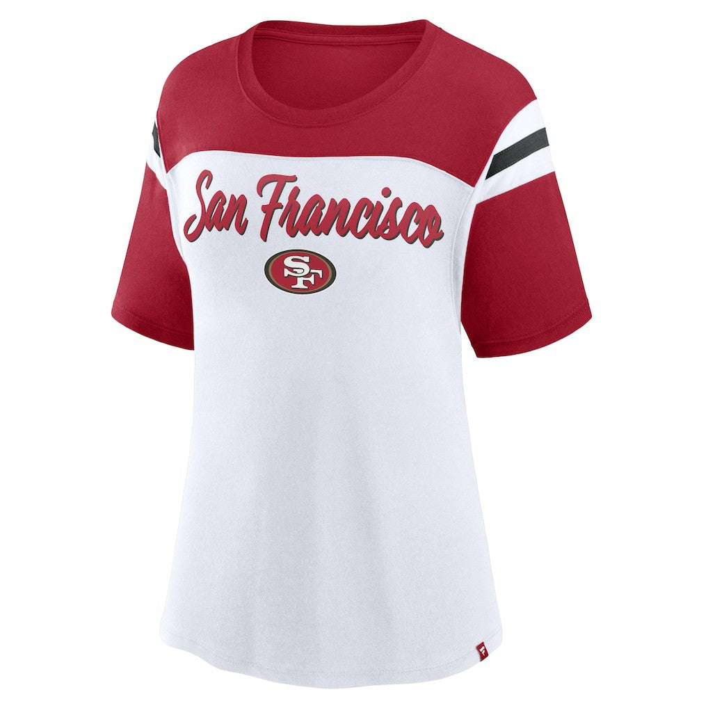 San Francisco 49ers Women's Cheer Chant Fashion Crop Top - White/Scarlet - Fanatics