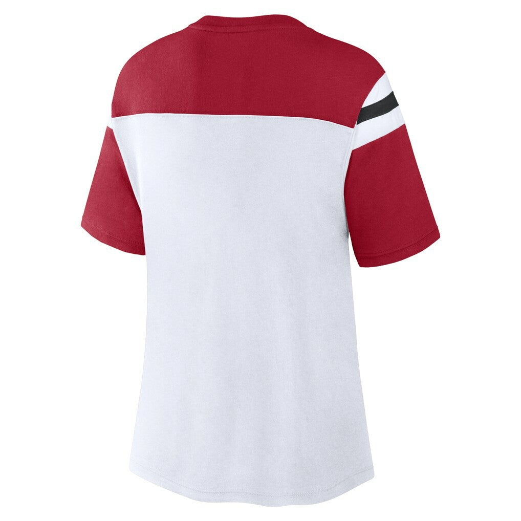 San Francisco 49ers Women's Cheer Chant Fashion Crop Top - White/Scarlet - Fanatics