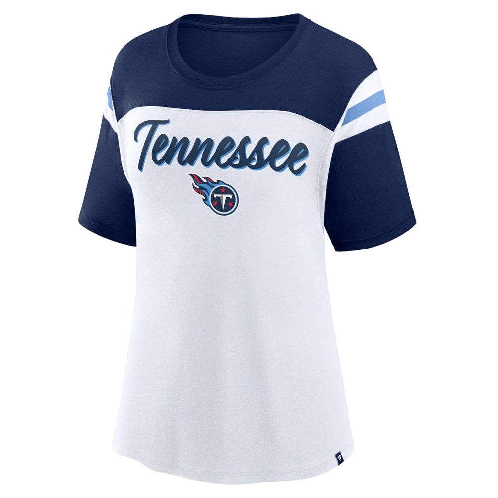 Tennessee Titans Women's Cheer Chant Fashion Crop Top - White/Navy - Fanatics