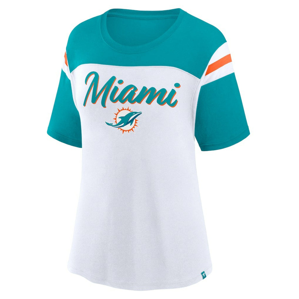 Miami Dolphins Women's Cheer Chant Fashion Crop Top - White/Aqua - Fanatics