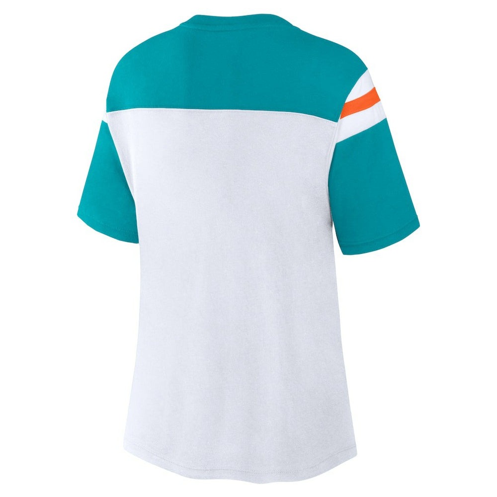 Miami Dolphins Women's Cheer Chant Fashion Crop Top - White/Aqua - Fanatics
