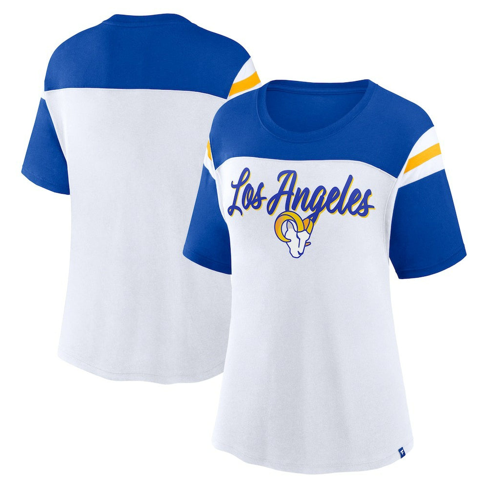Los Angeles Rams Women's Cheer Chant Fashion Crop Top - White/Royal - Fanatics