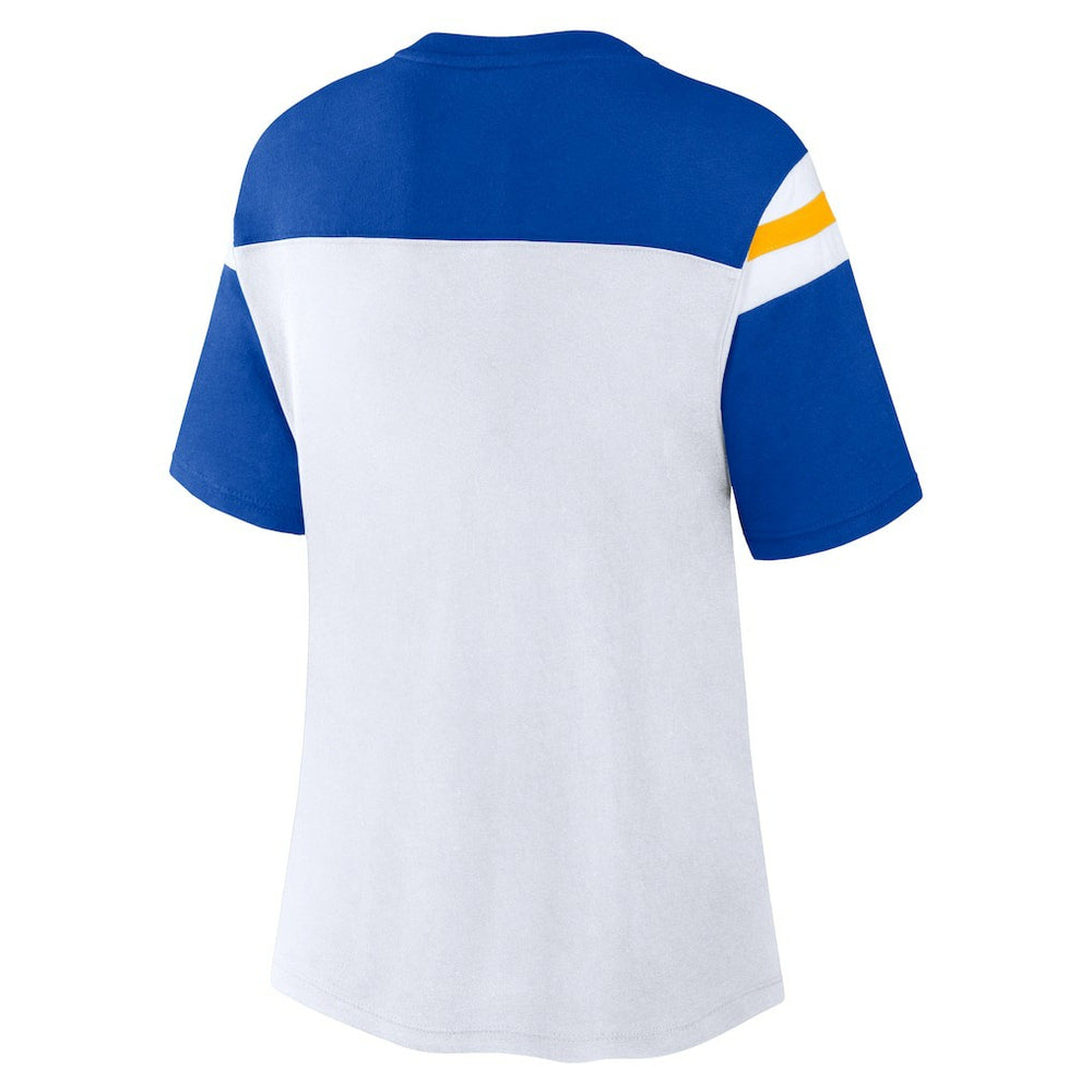 Los Angeles Rams Women's Cheer Chant Fashion Crop Top - White/Royal - Fanatics