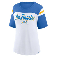 Los Angeles Chargers Women's Cheer Chant Fashion Crop Top - White/Powder Blue - Fanatics