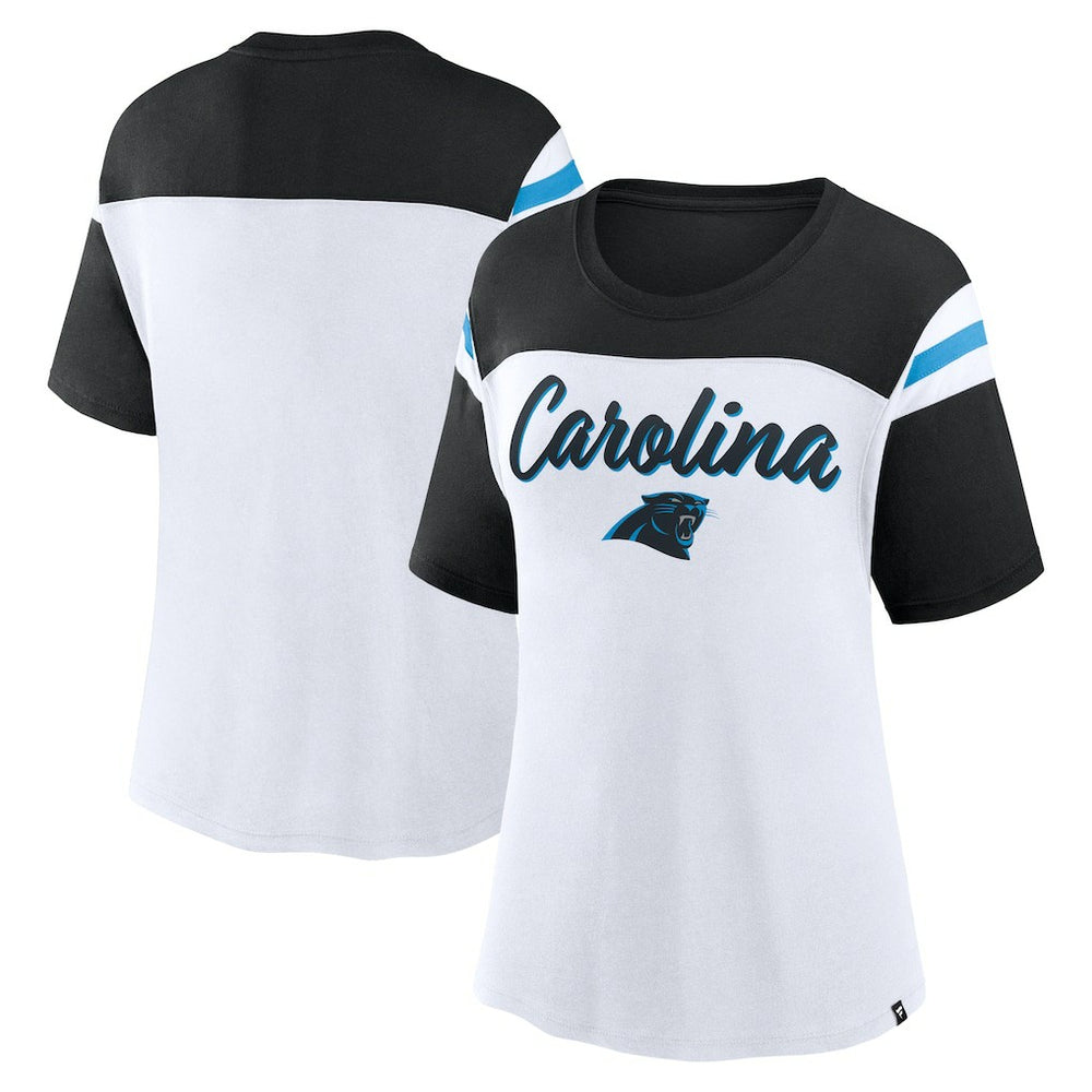 Carolina Panthers Women's Cheer Chant Fashion Crop Top - White/Black - Fanatics