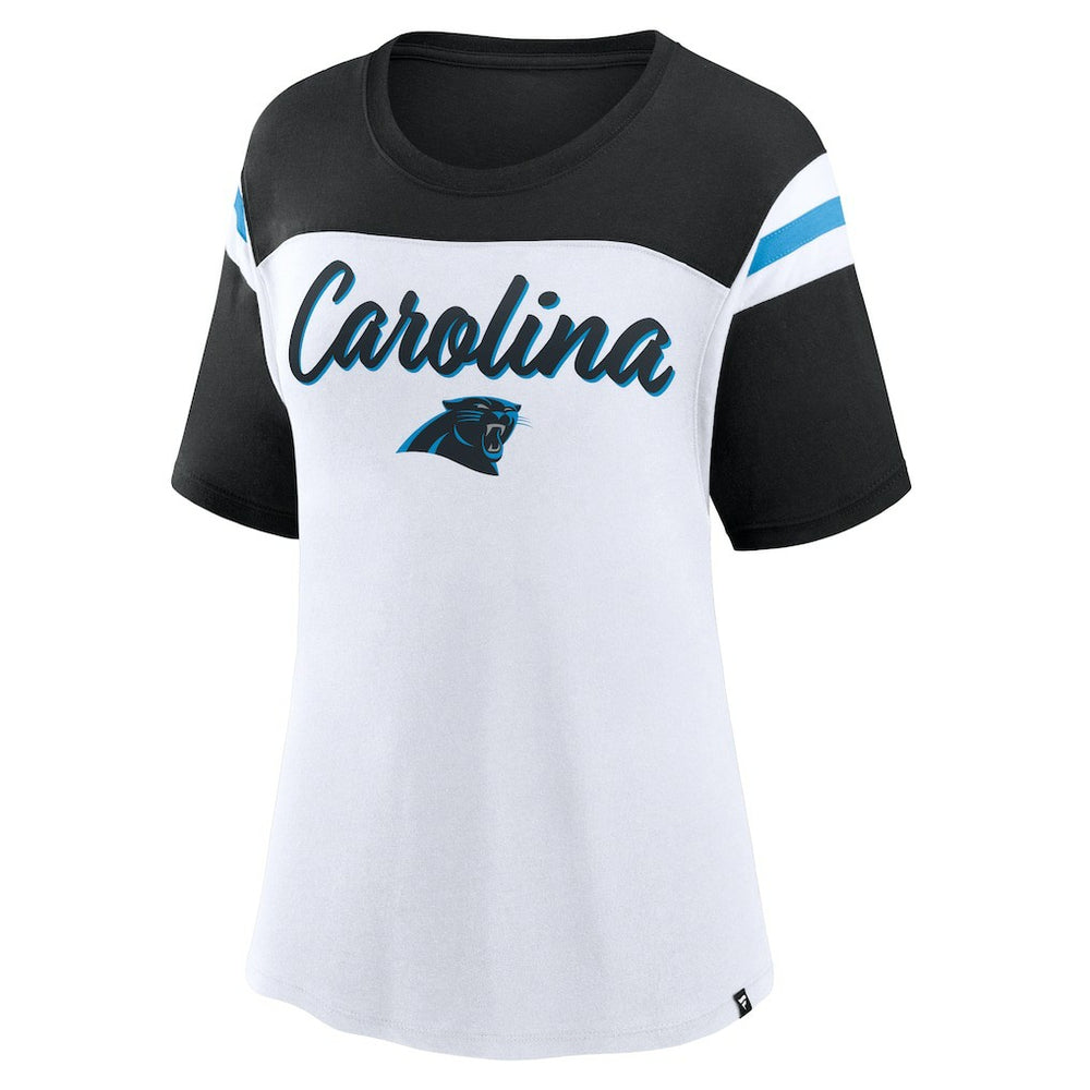 Carolina Panthers Women's Cheer Chant Fashion Crop Top - White/Black - Fanatics