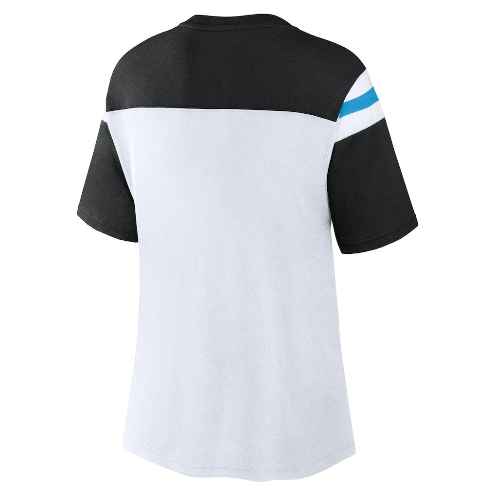 Carolina Panthers Women's Cheer Chant Fashion Crop Top - White/Black - Fanatics