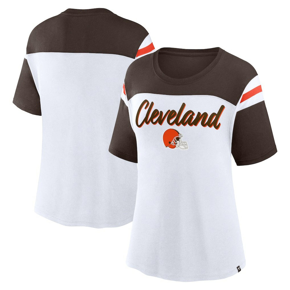 Cleveland Browns Women's Cheer Chant Fashion Crop Top - White/Brown - Fanatics