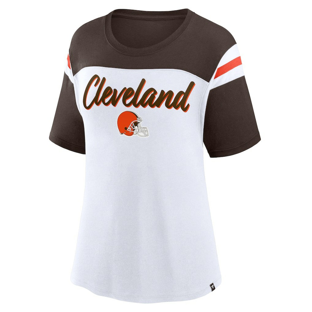 Cleveland Browns Women's Cheer Chant Fashion Crop Top - White/Brown - Fanatics