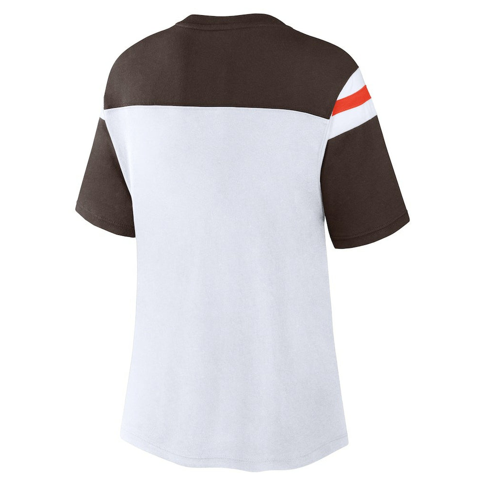 Cleveland Browns Women's Cheer Chant Fashion Crop Top - White/Brown - Fanatics
