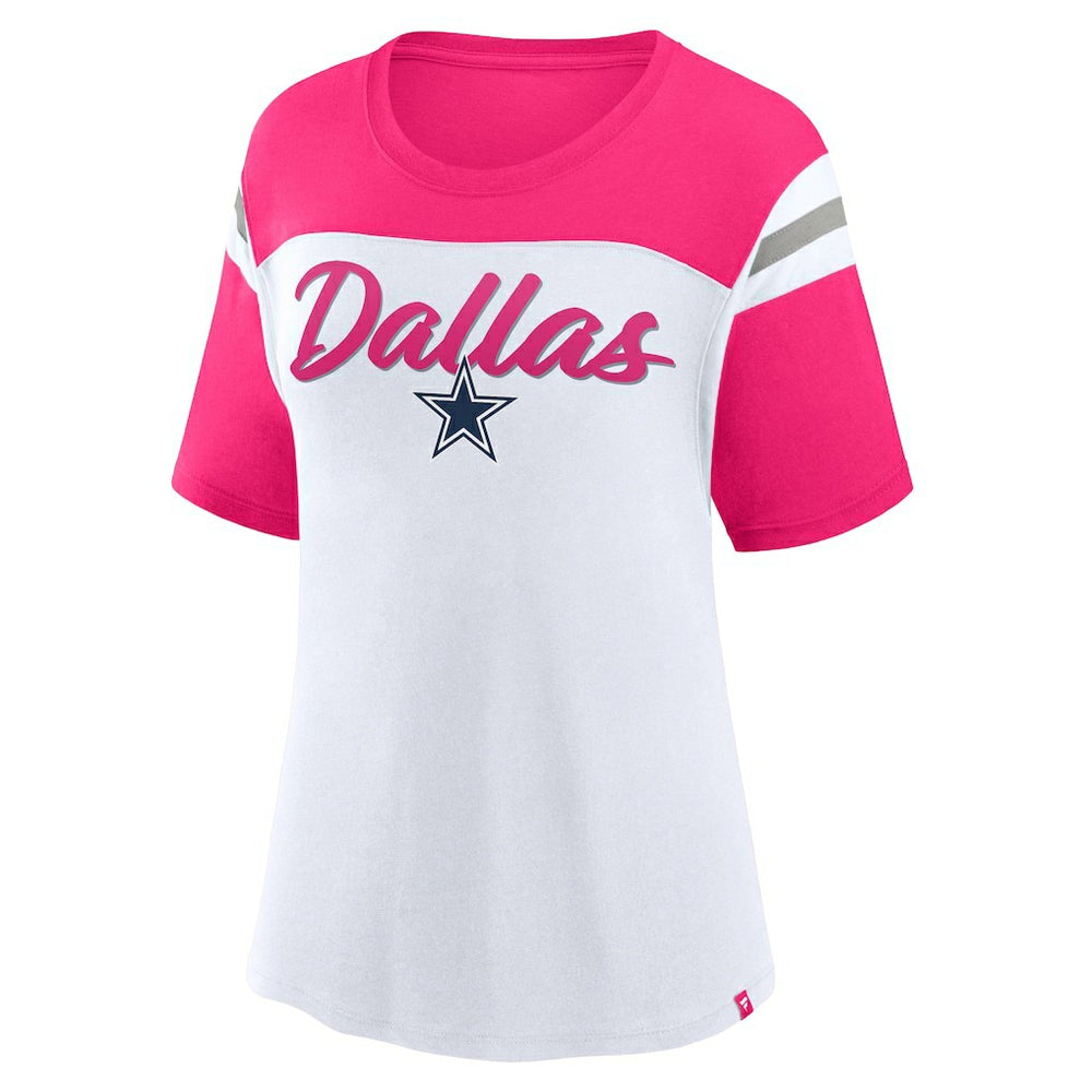 Dallas Cowboys Women's Cheer Chant Fashion Crop Top - White/Pink - Fanatics
