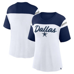Dallas Cowboys Women's Cheer Chant Fashion Crop Top - White/Navy - Fanatics